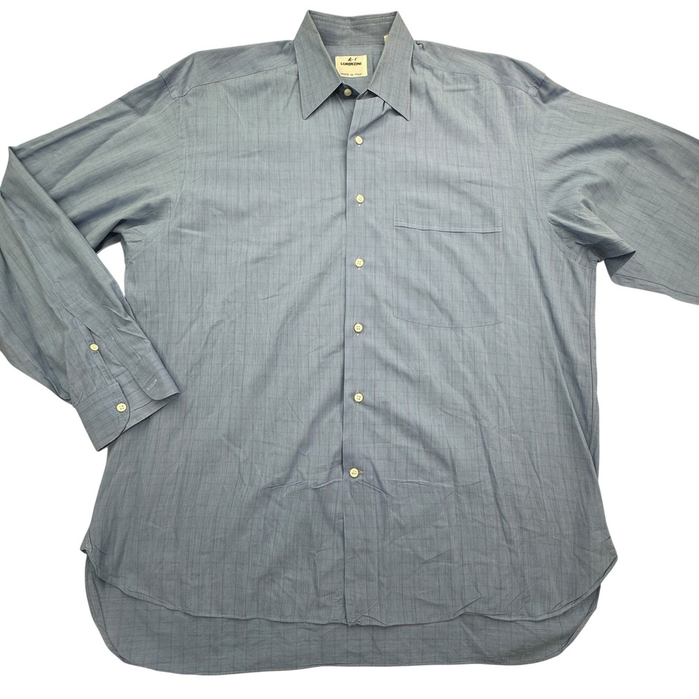 LorenZini Shirt Mens 16 41 Blue Made in Italy Dress Button Up Long Sleeve Cotton